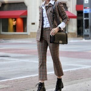 Cabi Plaid Pants in Black, White, and Brown